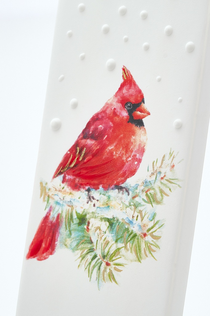 Snowy Cardinal on Pine Branch Candle