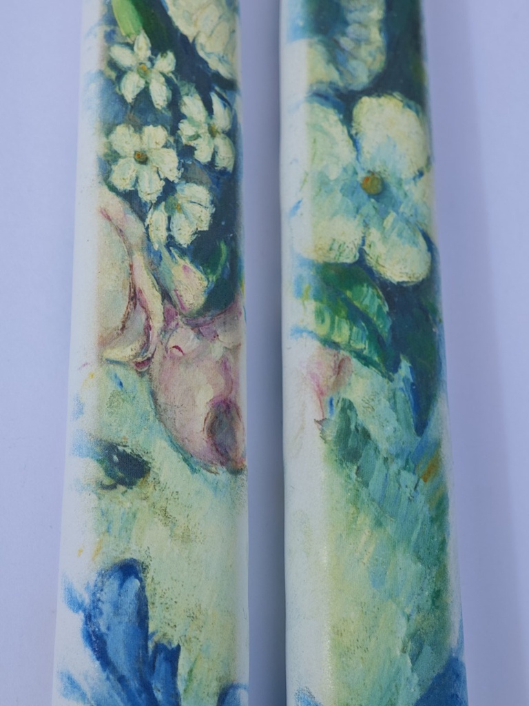 Set of  2 Taper Candles Flowers in a Rococo Vase, Paul Cezanne