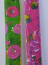 Set of  2 Taper Candles Pink and green abstract Flowers