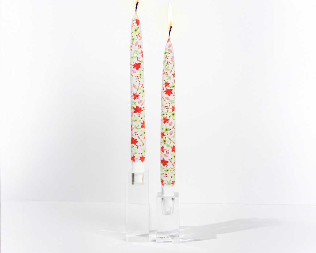 Christmas Poinsettias - Set of  2 Taper Candles